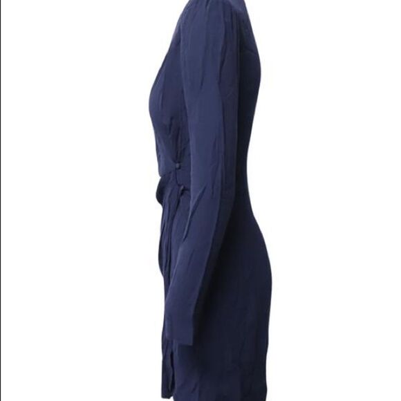 ✨HP✨Renie V-neck Long-sleeve Wrap In Navy Blue Viscose Short Casual Dress✨ - Picture 5 of 12